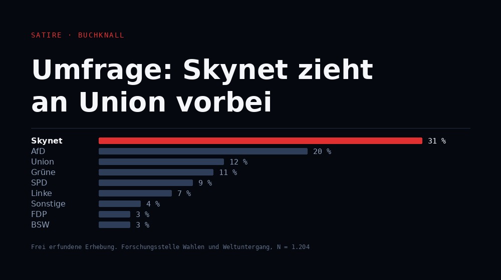Balkengrafik einer erfundenen Sonntagsfrage, Skynet führt mit 31 Prozent vor der Union